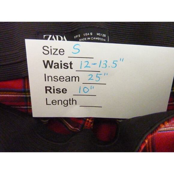 Zara Tartan Plaid Skinny Pants Fuax Zipper Front Pockets High Rise Size S - Picture 6 of 6